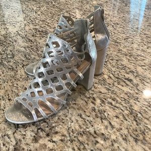 Marerial Girl Cadence Glittery Strappy Heels Back Zip Size 8.5